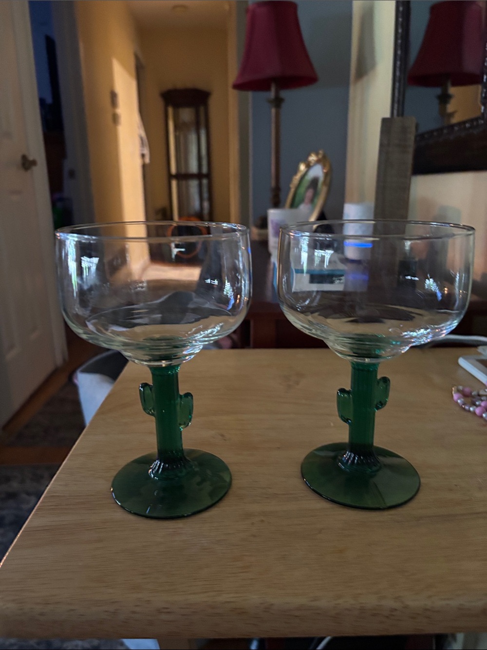 Vintage Libby Cactus Stem Margarita Glasses - Set of 2 - Green Cactus Stem 1980